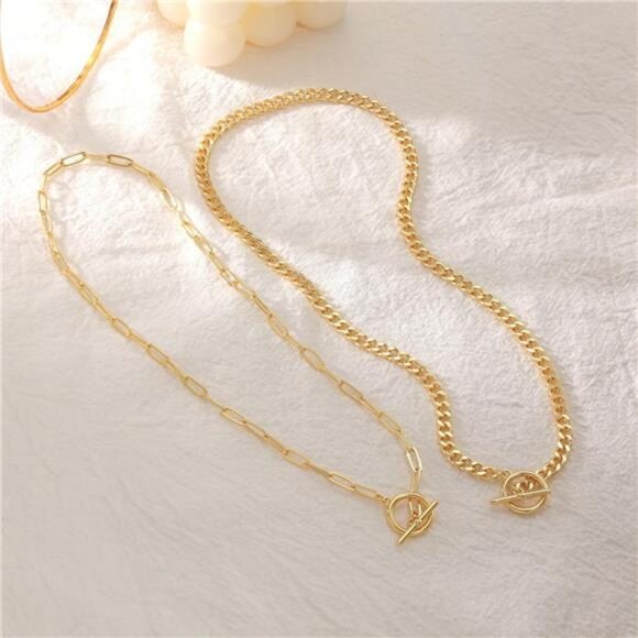 Gold Layered Necklace Set for Women – Paperclip & Cuban Toggle Chains - Picture 6 of 6